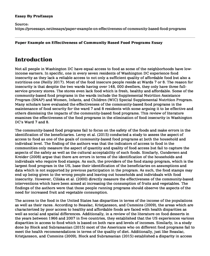 Paper Example on Effectiveness of Community Based Food Programs