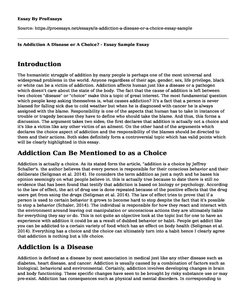 Is Addiction A Disease or A Choice? - Essay Sample