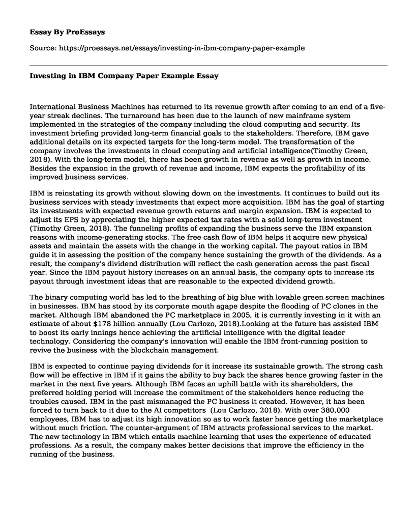Investing in IBM Company Paper Example