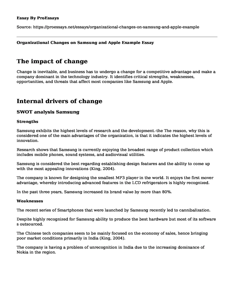 Organizational Changes on Samsung and Apple Example
