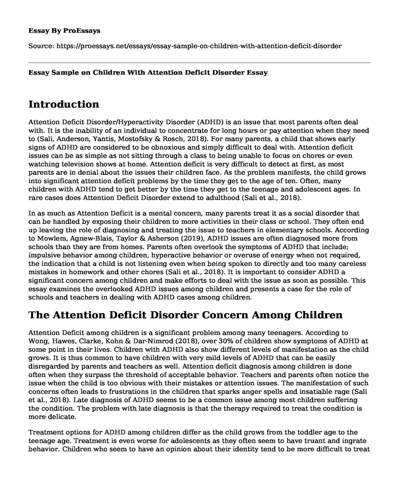 Essay Sample on Children With Attention Deficit Disorder