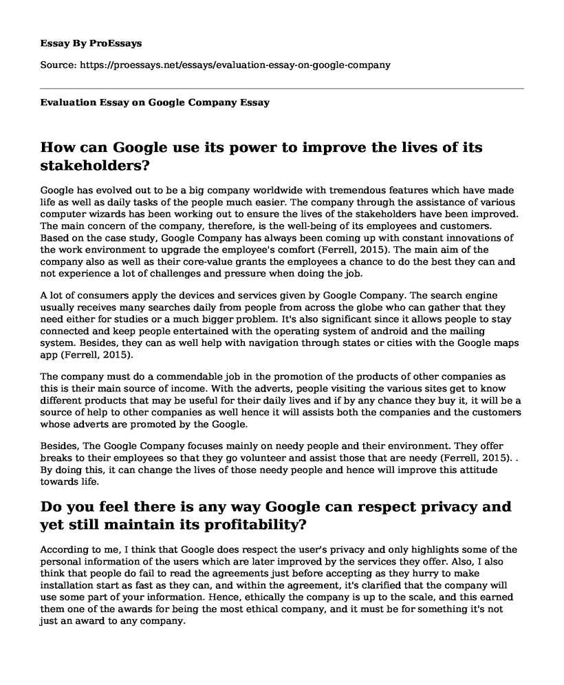 Evaluation Essay on Google Company