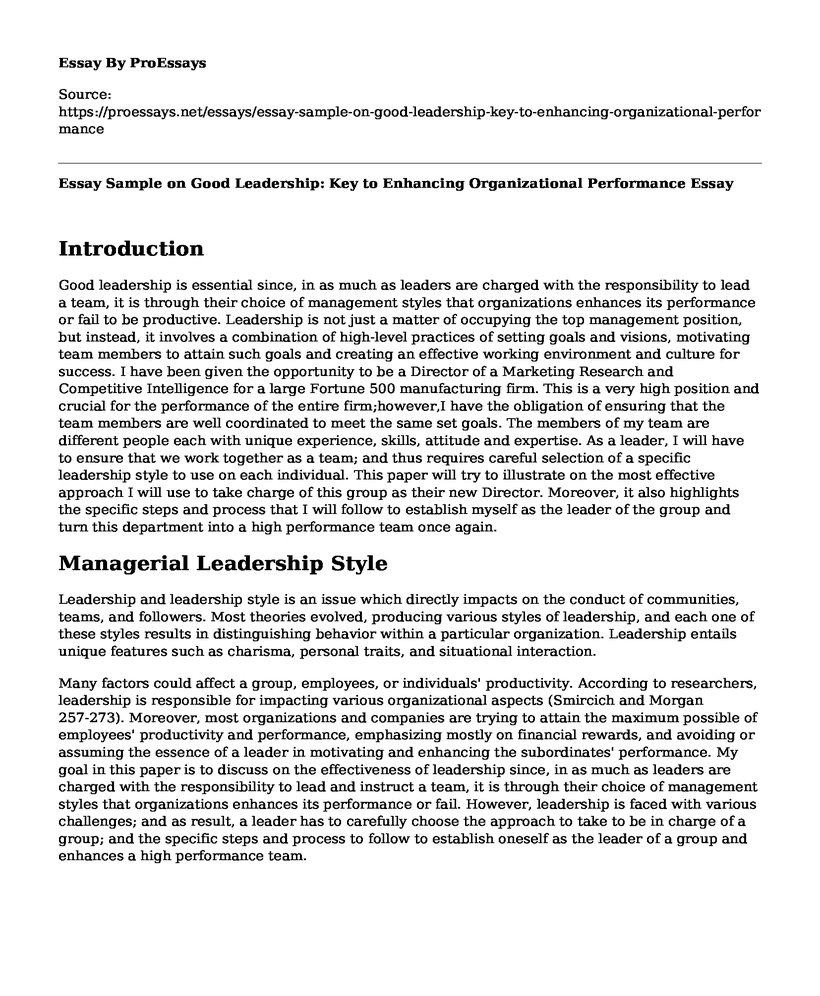 Essay Sample on Good Leadership: Key to Enhancing Organizational Performance