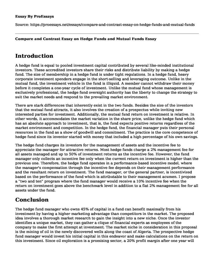 Compare and Contrast Essay on Hedge Funds and Mutual Funds