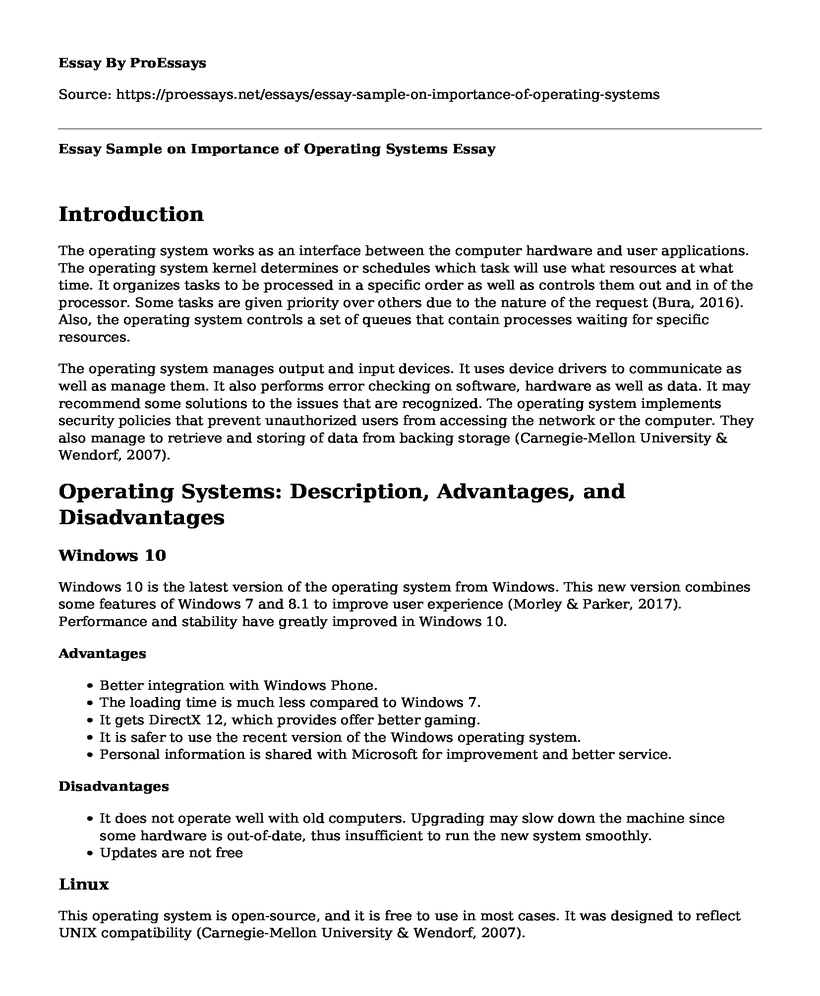 Essay Sample on Importance of Operating Systems