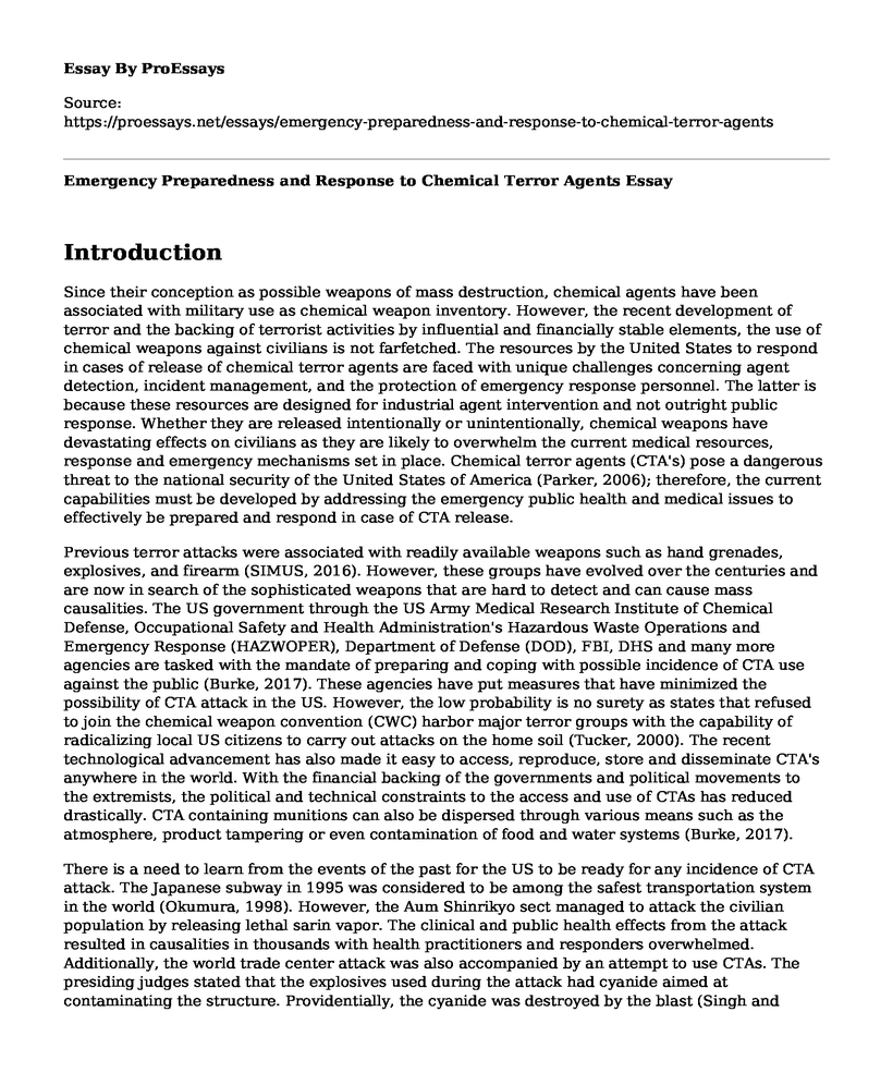 Emergency Preparedness and Response to Chemical Terror Agents