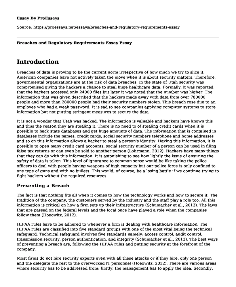 Breaches and Regulatory Requirements Essay