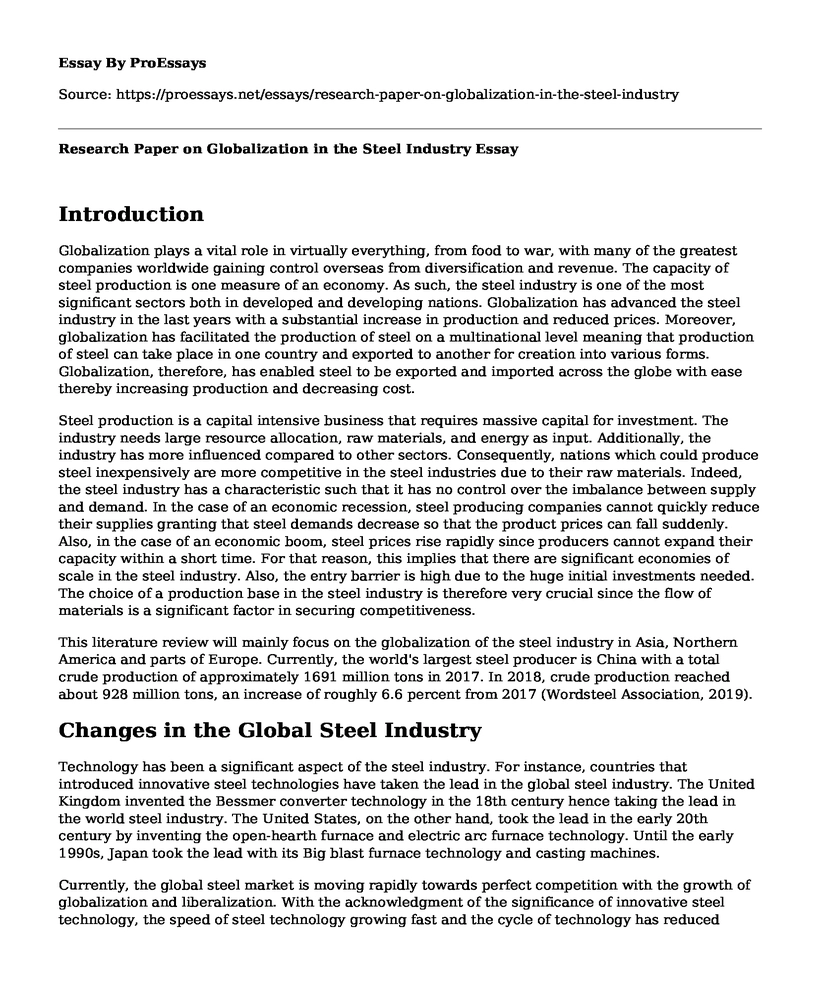 Research Paper on Globalization in the Steel Industry