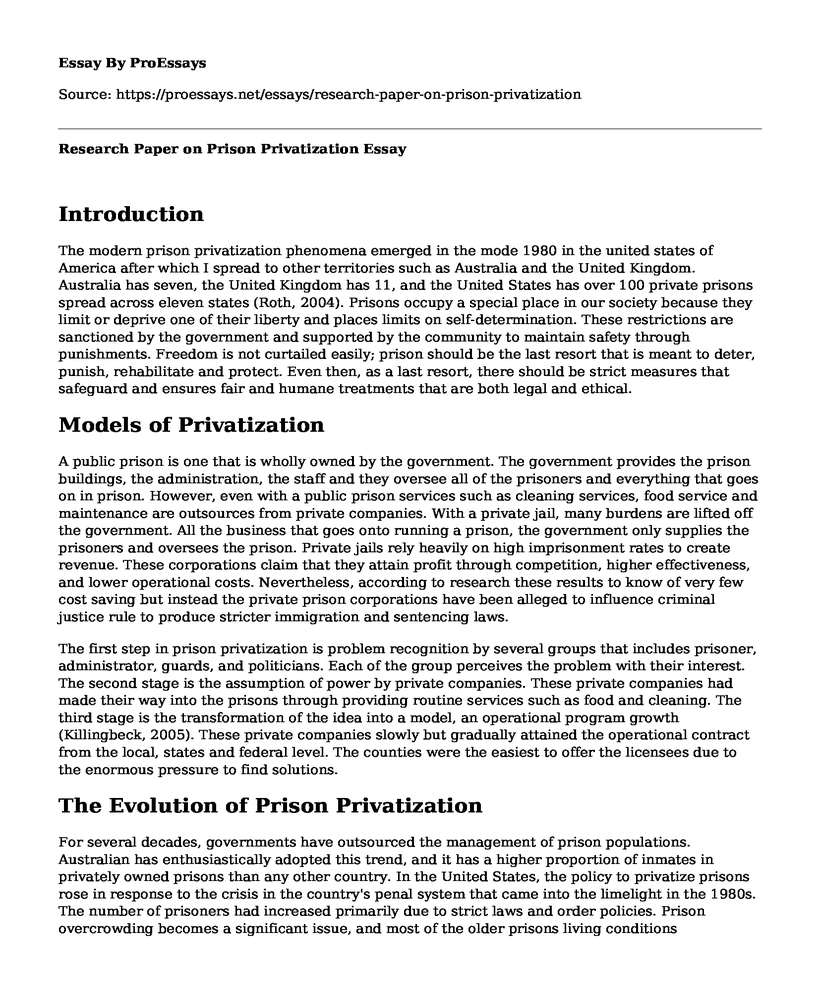 Research Paper on Prison Privatization