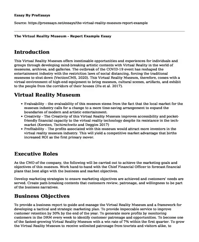 The Virtual Reality Museum - Report Example