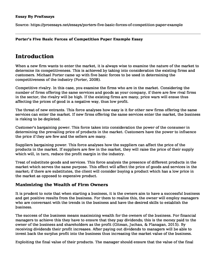 Porter's Five Basic Forces of Competition Paper Example