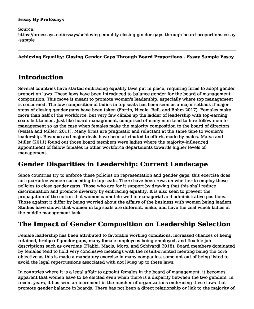 Achieving Equality: Closing Gender Gaps Through Board Proportions - Essay Sample