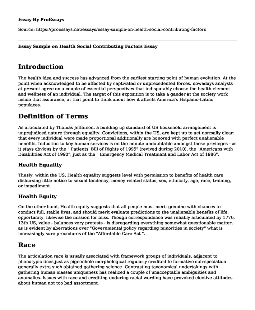 Essay Sample on Health Social Contributing Factors