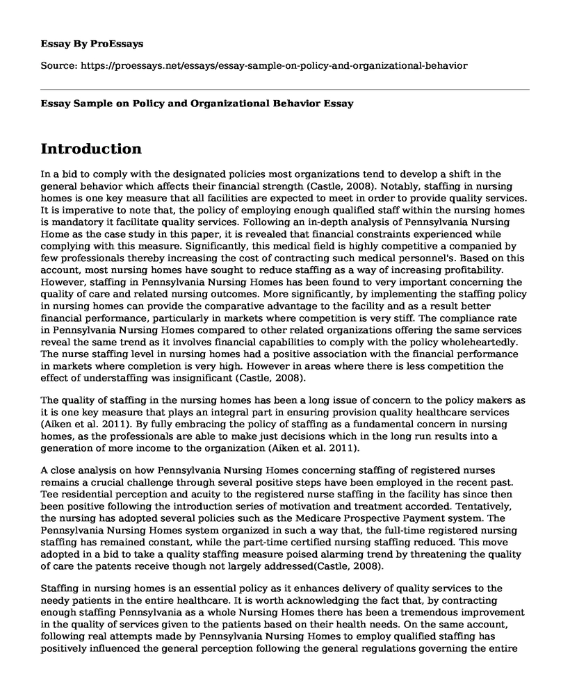 Essay Sample on Policy and Organizational Behavior