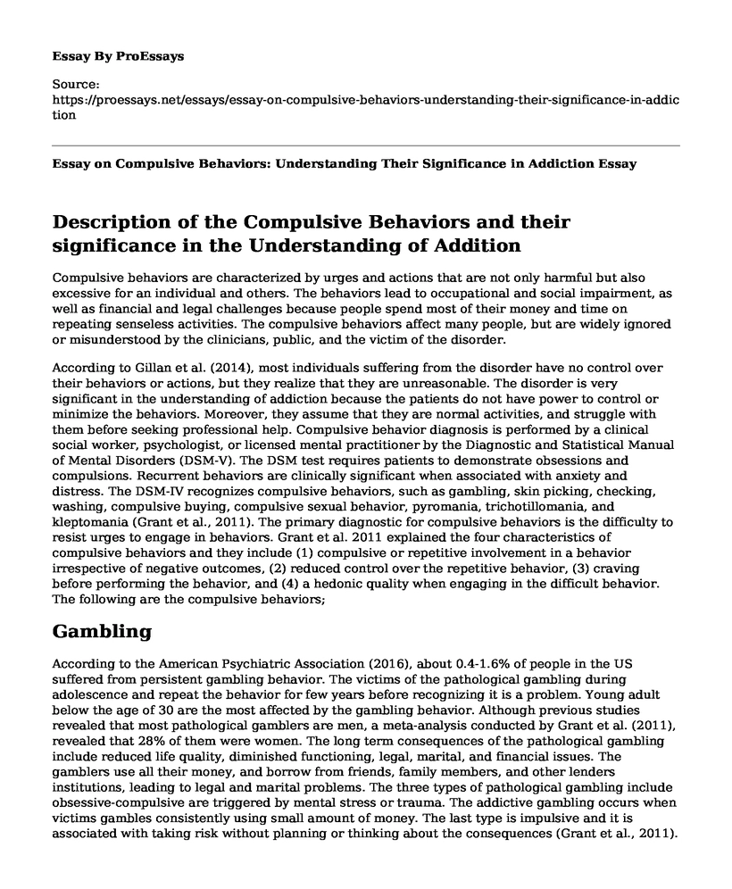 Essay on Compulsive Behaviors: Understanding Their Significance in Addiction