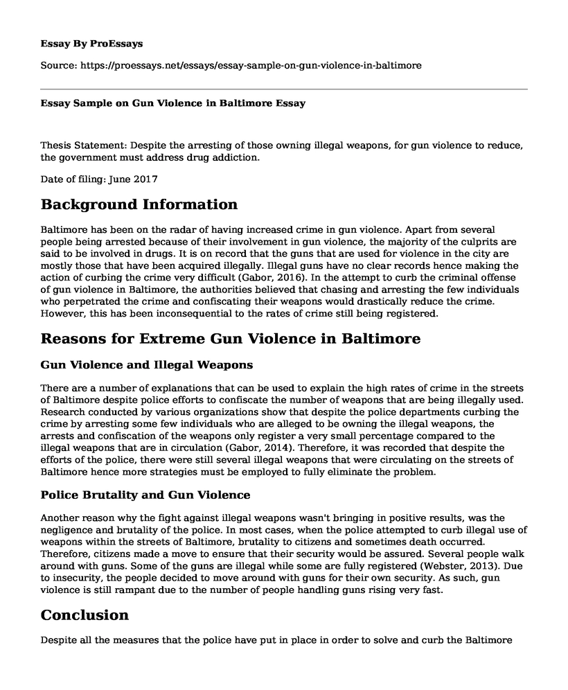 Essay Sample on Gun Violence in Baltimore