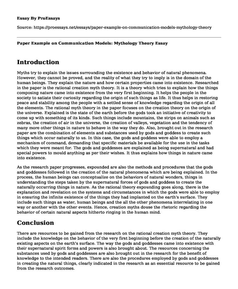 Paper Example on Communication Models: Mythology Theory
