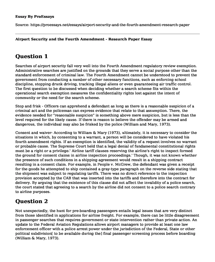 Airport Security and the Fourth Amendment - Research Paper