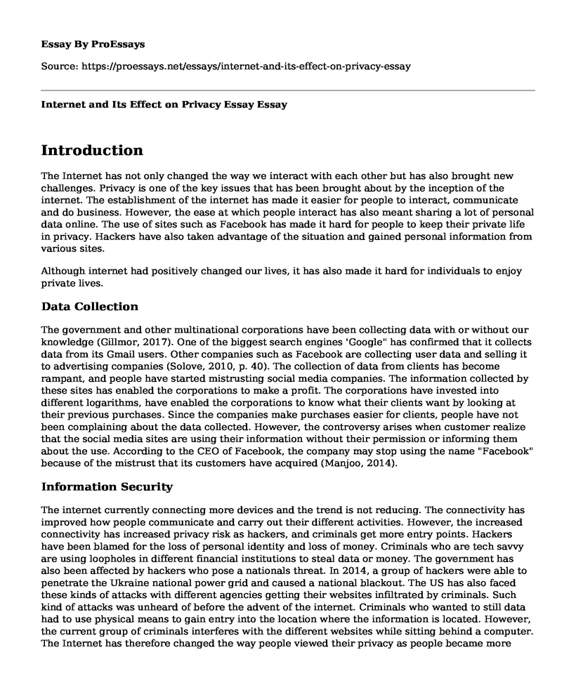 Internet and Its Effect on Privacy Essay