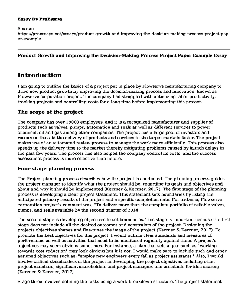 Product Growth and Improving the Decision-Making Process Project Paper Example
