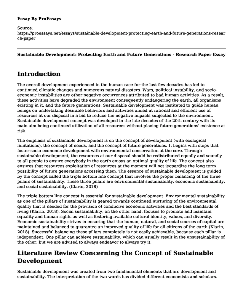 Sustainable Development: Protecting Earth and Future Generations - Research Paper