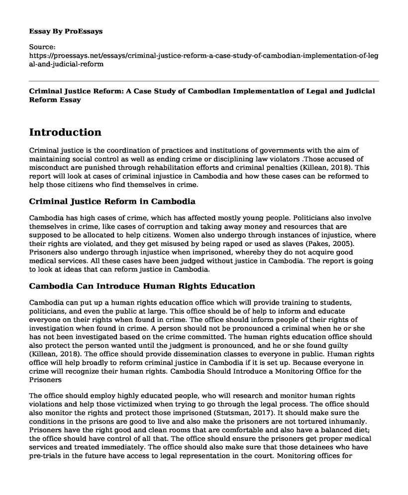 Criminal Justice Reform: A Case Study of Cambodian Implementation of Legal and Judicial Reform