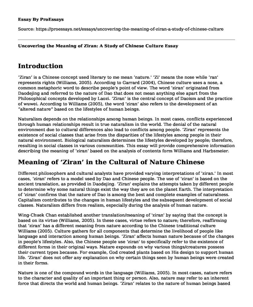 Uncovering the Meaning of Ziran: A Study of Chinese Culture