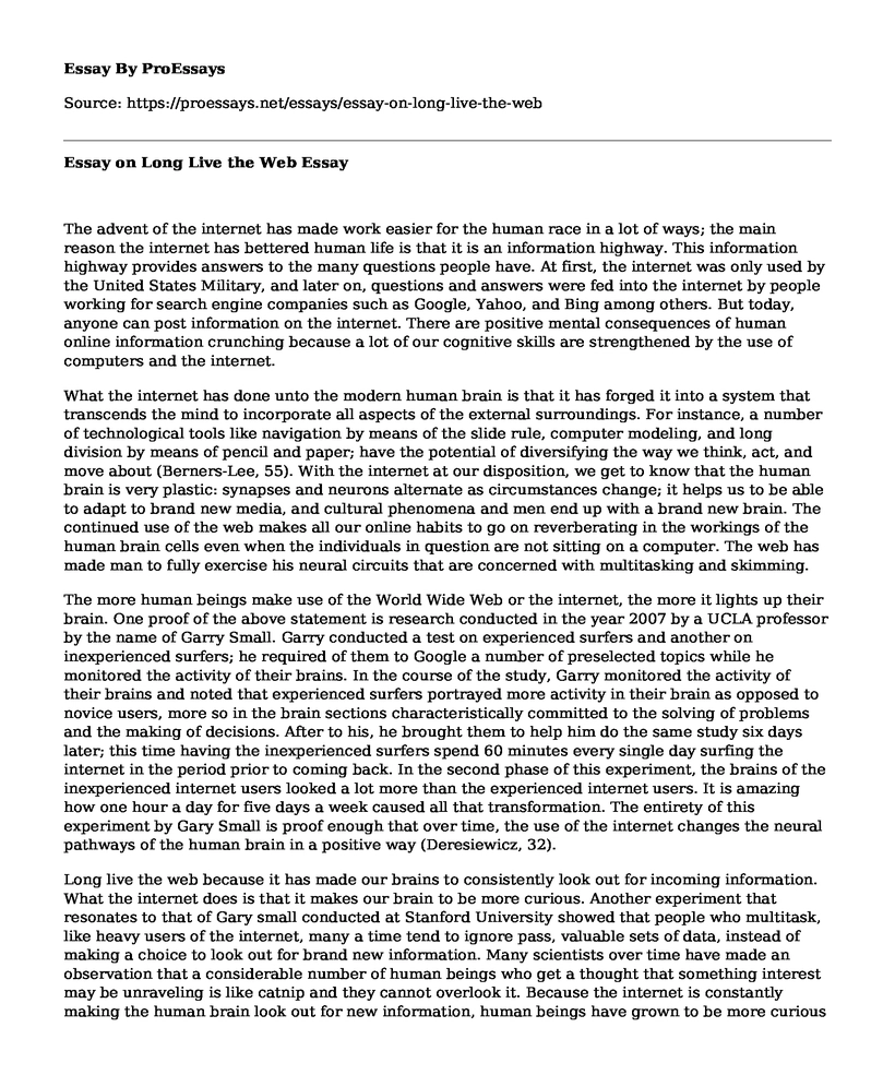 Essay on Long Live the Web