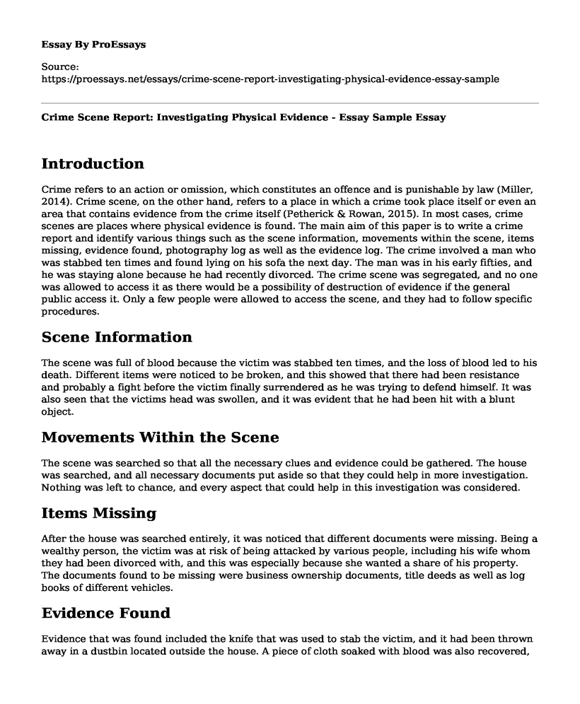 Crime Scene Report: Investigating Physical Evidence - Essay Sample