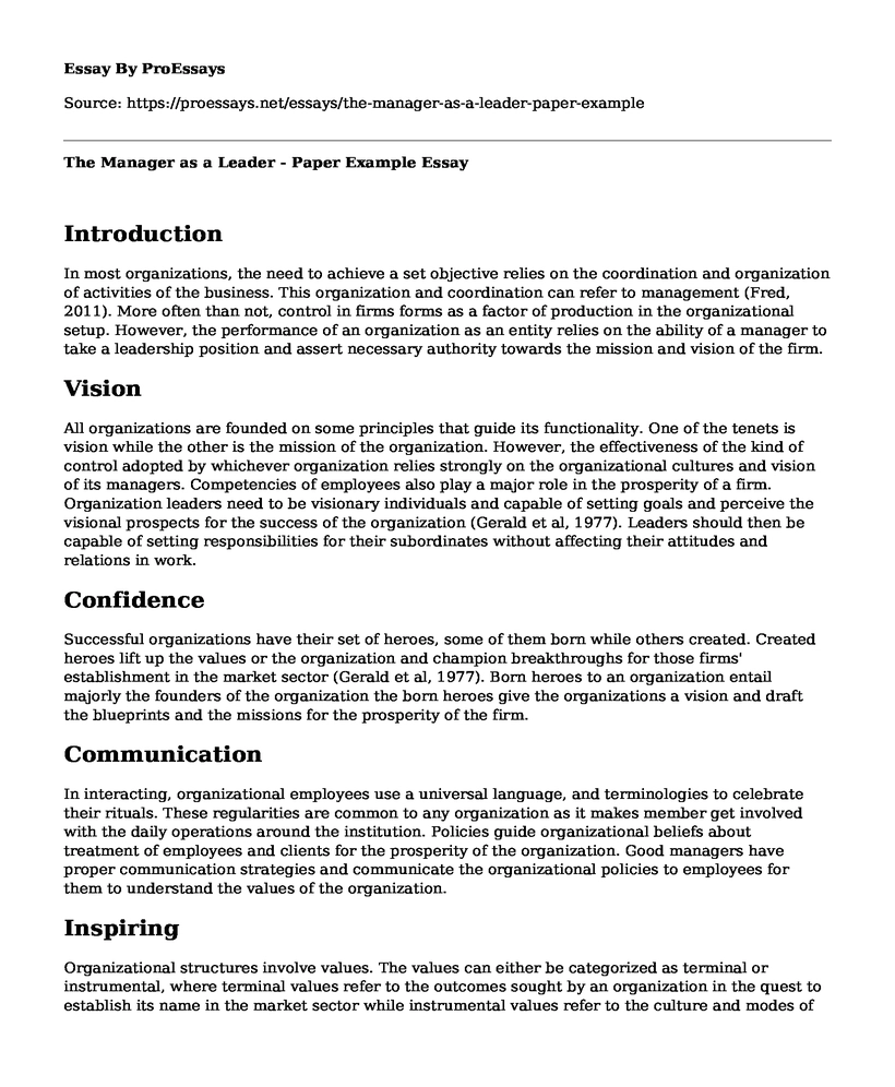 The Manager as a Leader - Paper Example