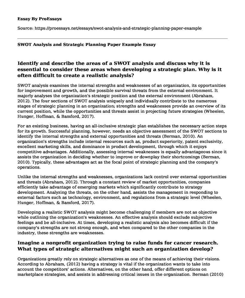  SWOT Analysis And Strategic Planning Paper Example Free Essay Term 