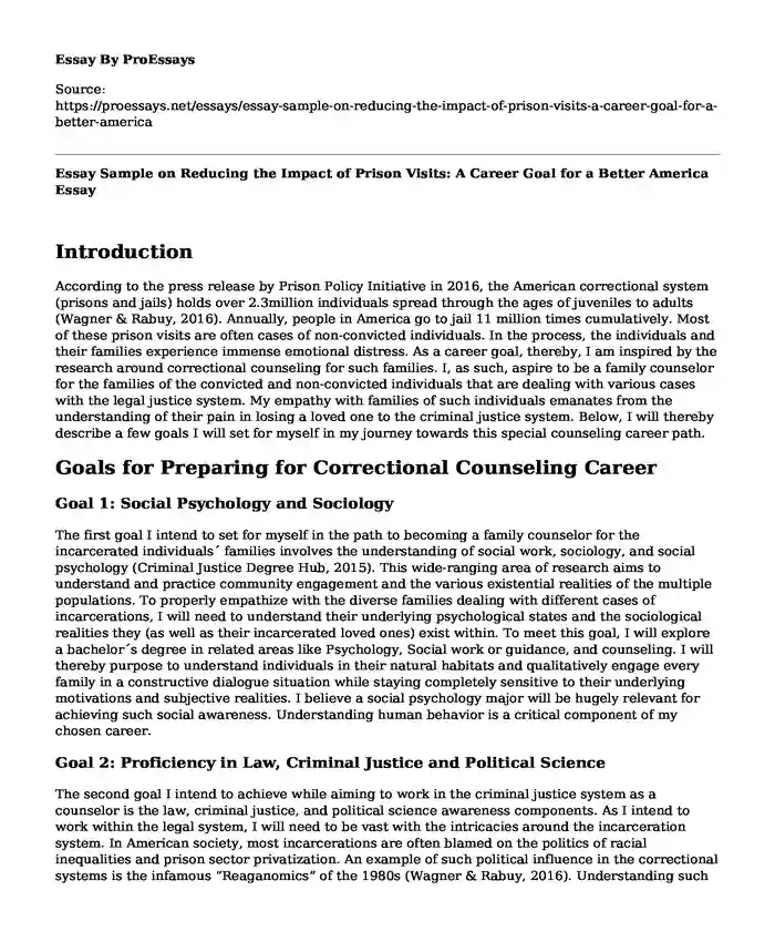 Essay Sample on Reducing the Impact of Prison Visits: A Career Goal for a Better America