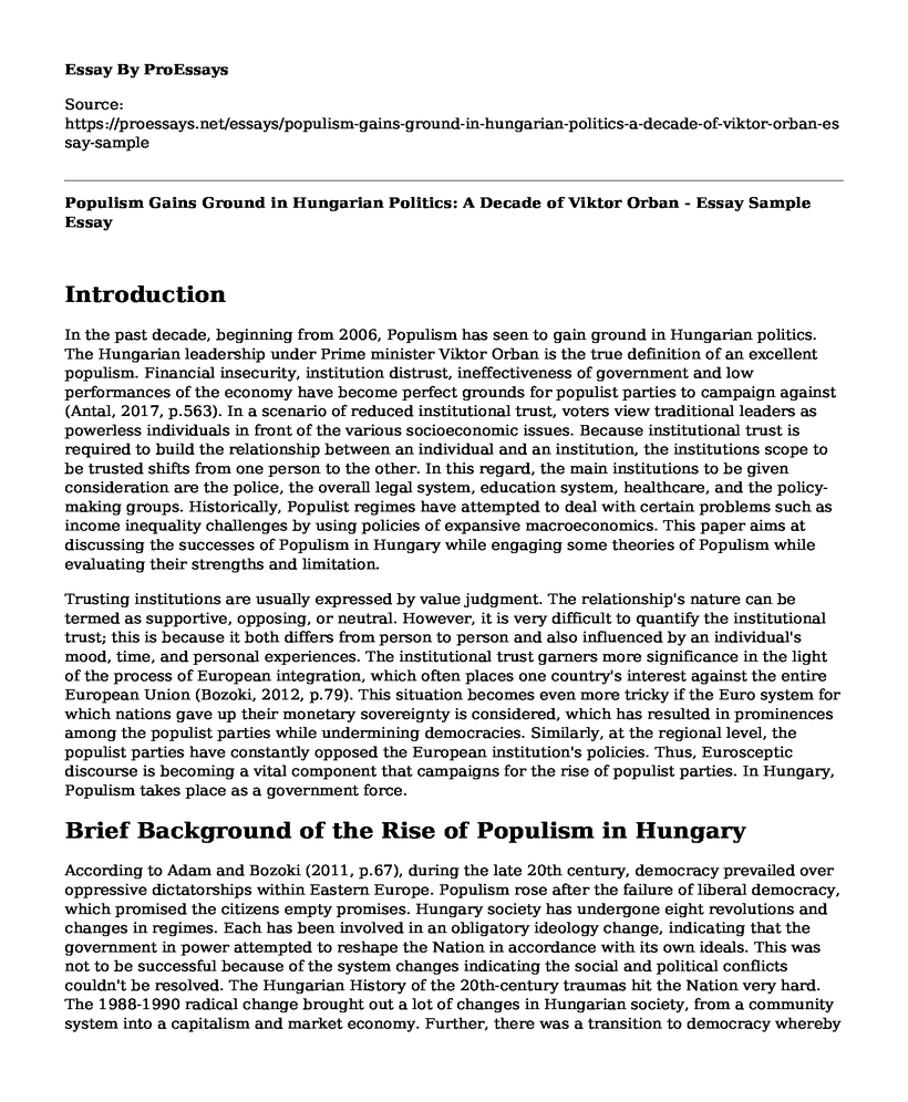 Populism Gains Ground in Hungarian Politics: A Decade of Viktor Orban - Essay Sample