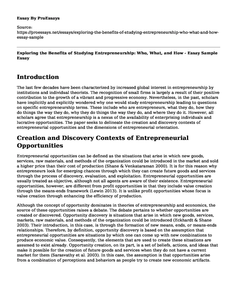 Exploring the Benefits of Studying Entrepreneurship: Who, What, and How - Essay Sample