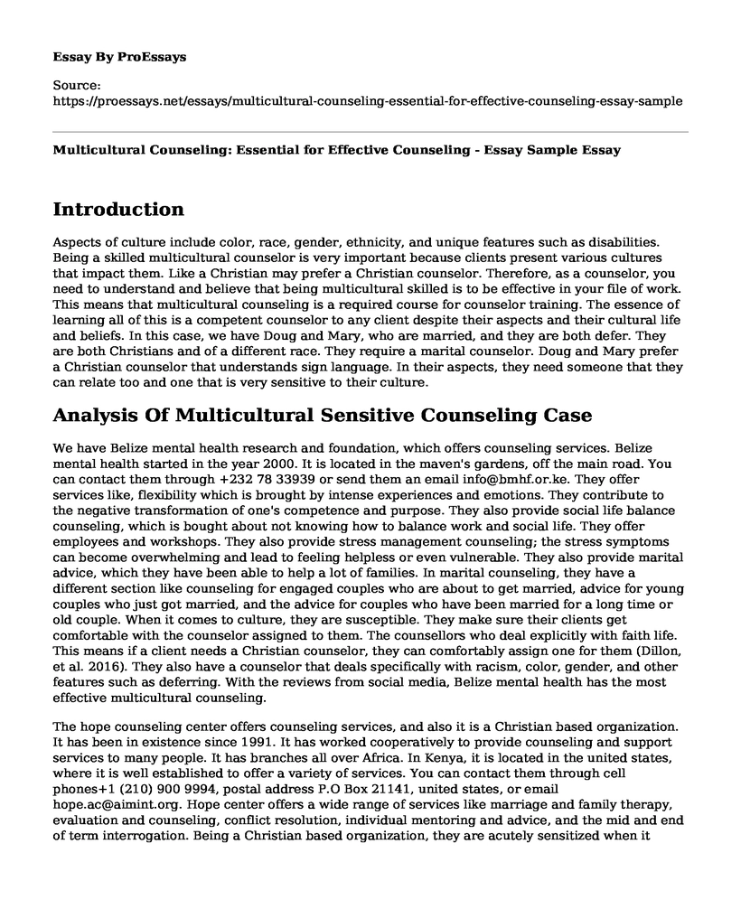 Multicultural Counseling: Essential for Effective Counseling - Essay Sample