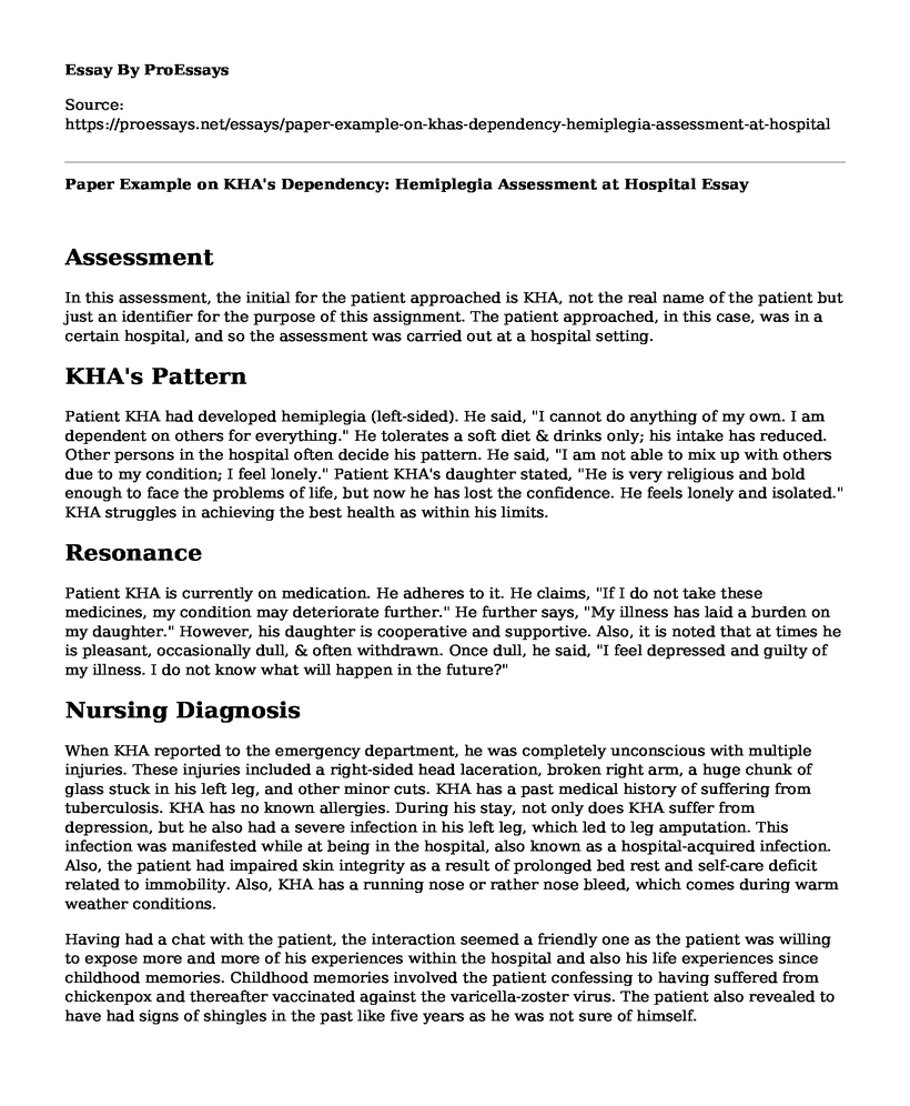 Paper Example on KHA's Dependency: Hemiplegia Assessment at Hospital