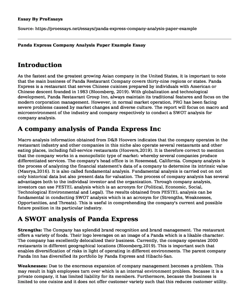 Panda Express Company Analysis Paper Example
