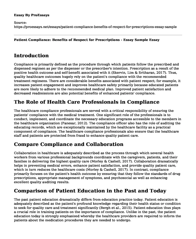 Patient Compliance: Benefits of Respect for Prescriptions - Essay Sample