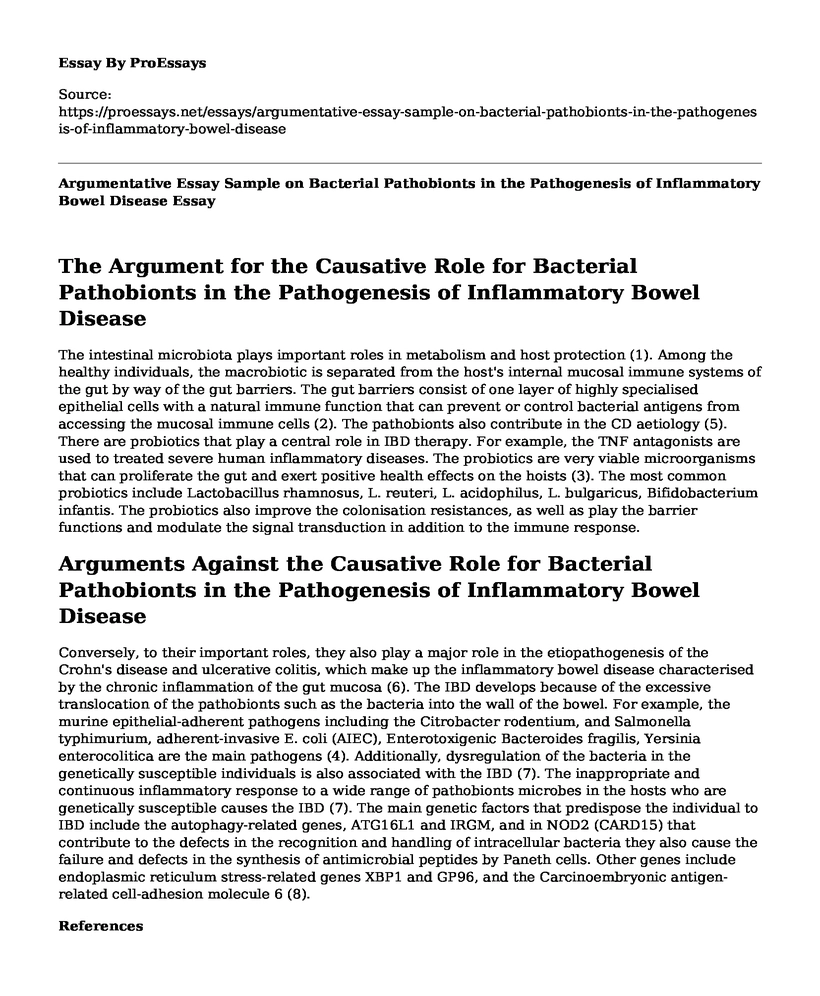 Argumentative Essay Sample on Bacterial Pathobionts in the Pathogenesis of Inflammatory Bowel Disease