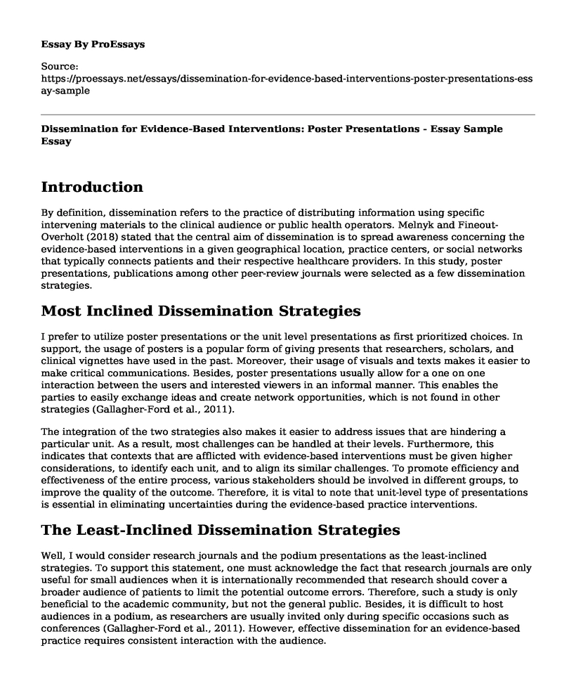 Dissemination for Evidence-Based Interventions: Poster Presentations - Essay Sample