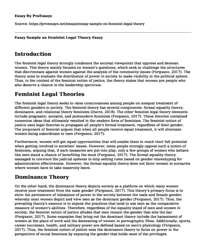 Essay Sample on Feminist Legal Theory