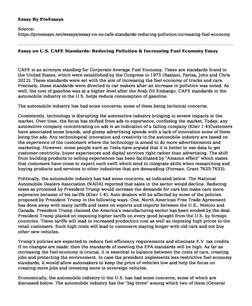 Essay on U.S. CAFE Standards: Reducing Pollution & Increasing Fuel Economy