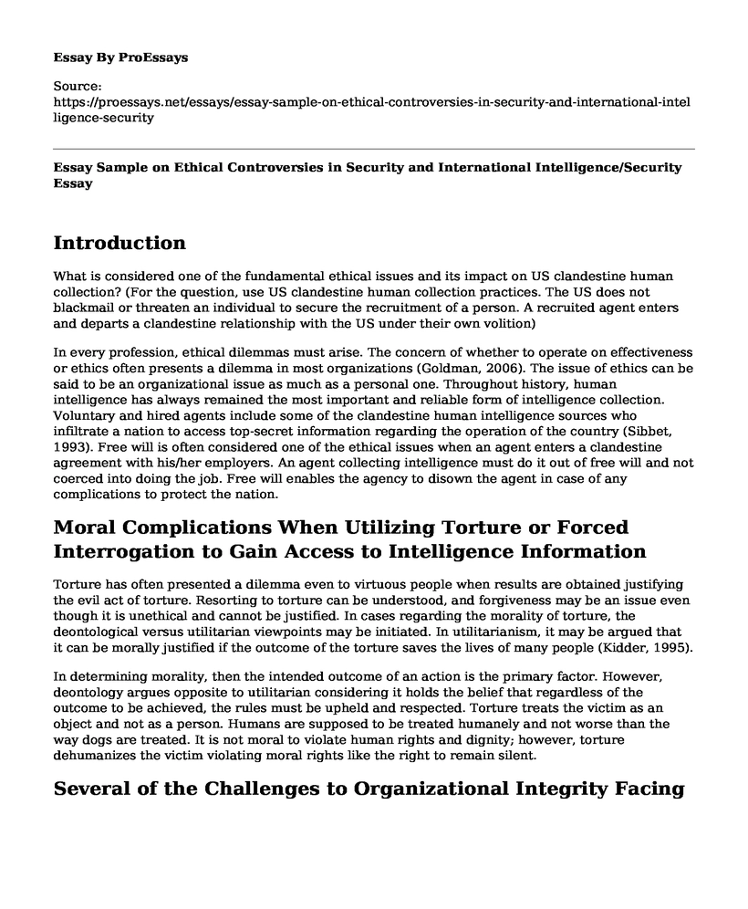 Essay Sample on Ethical Controversies in Security and International Intelligence/Security