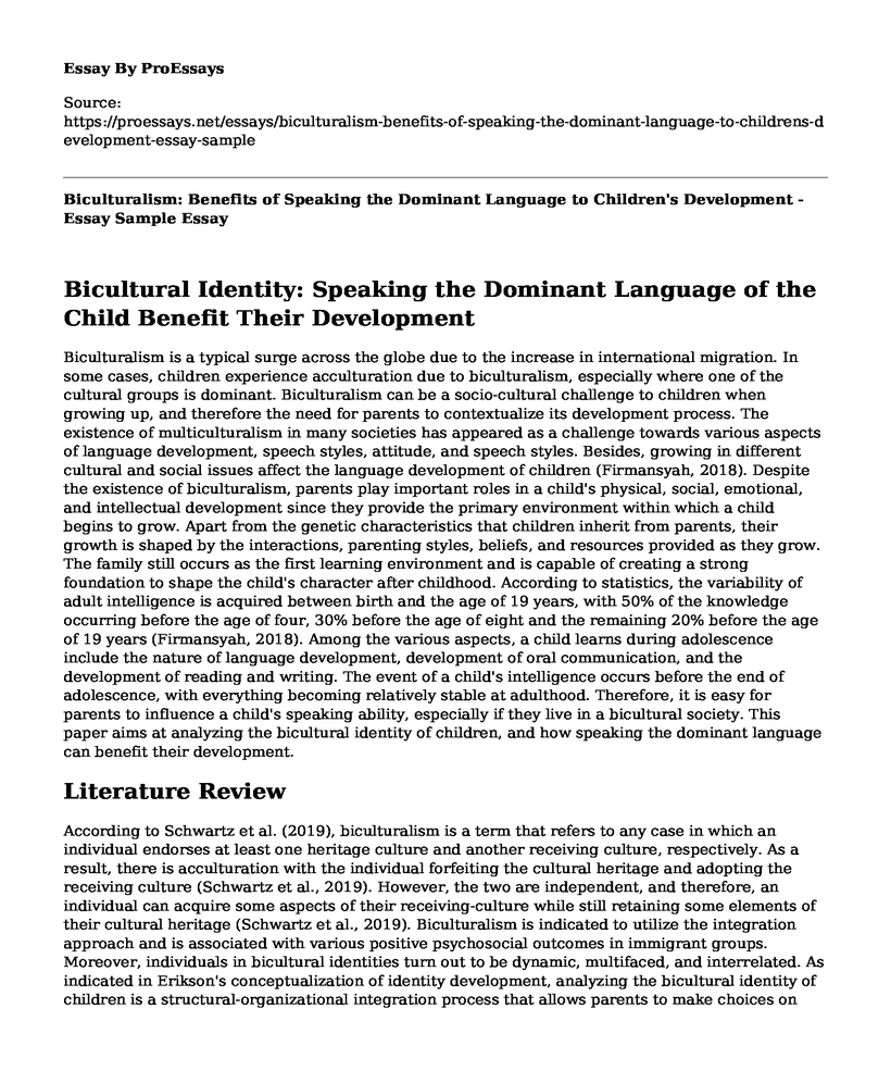 Biculturalism: Benefits of Speaking the Dominant Language to Children's Development - Essay Sample