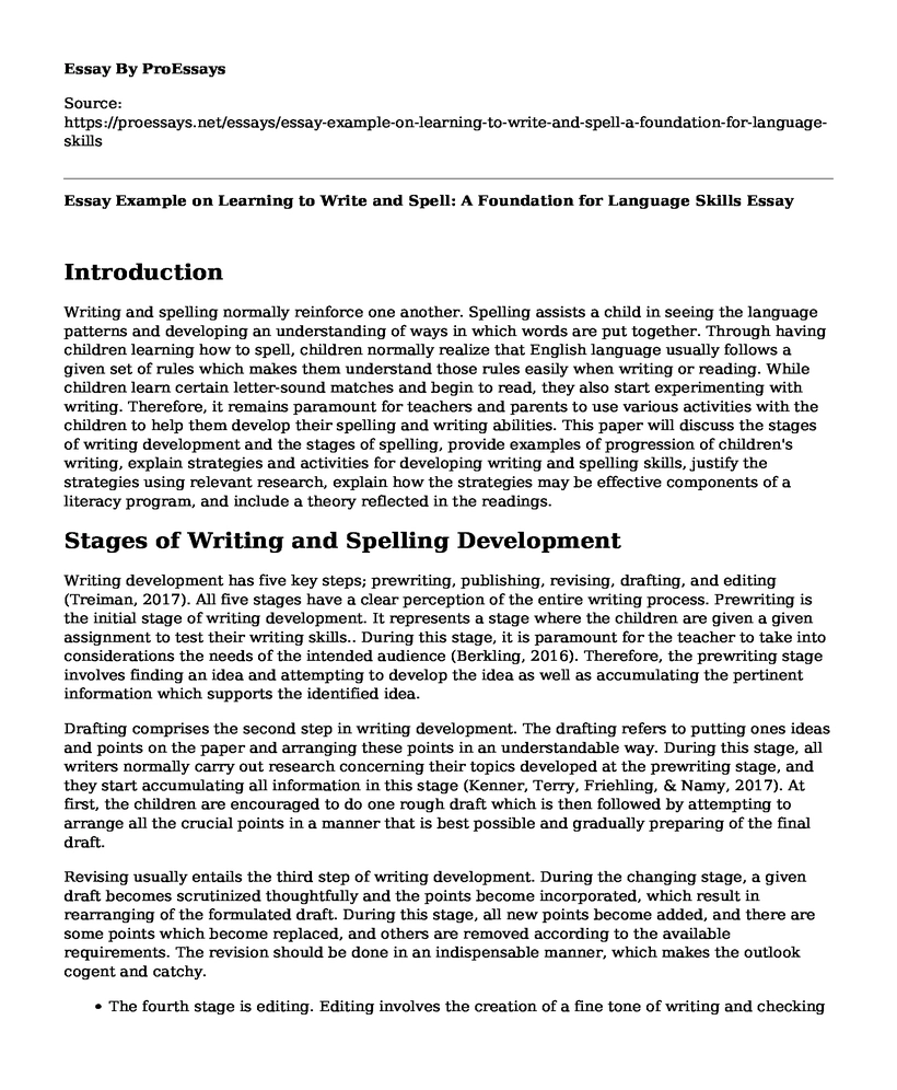 Essay Example on Learning to Write and Spell: A Foundation for Language Skills
