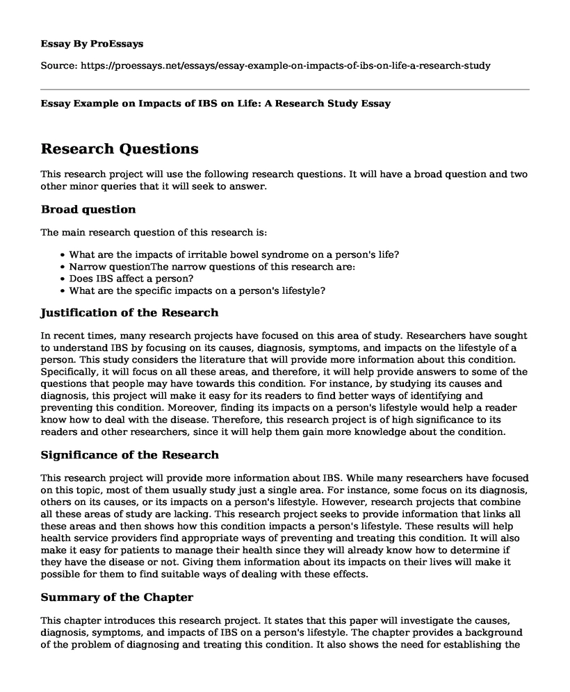 Essay Example on Impacts of IBS on Life: A Research Study