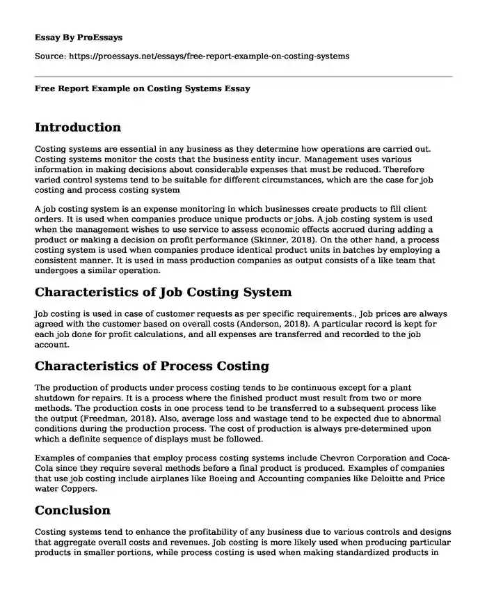 Free Report Example on Costing Systems