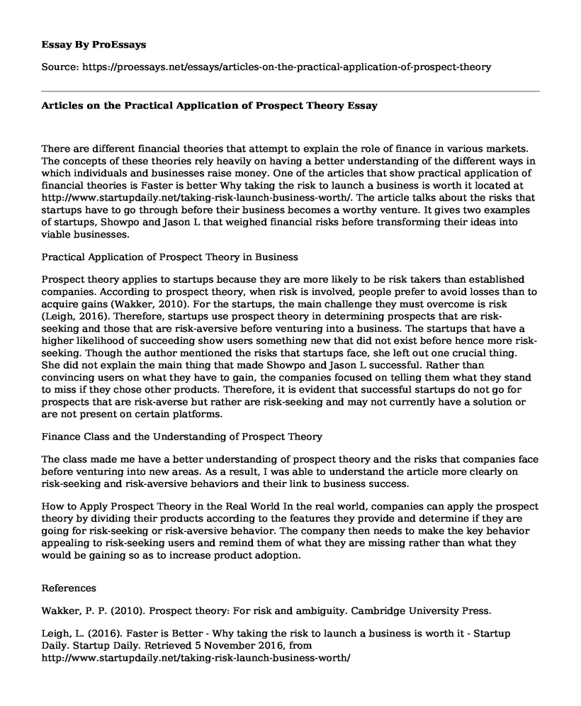 Articles on the Practical Application of Prospect Theory