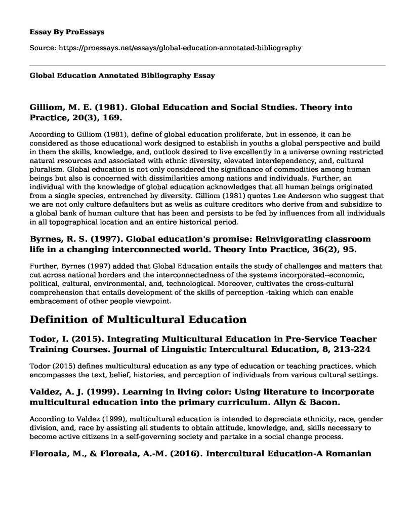 Global Education Annotated Bibliography