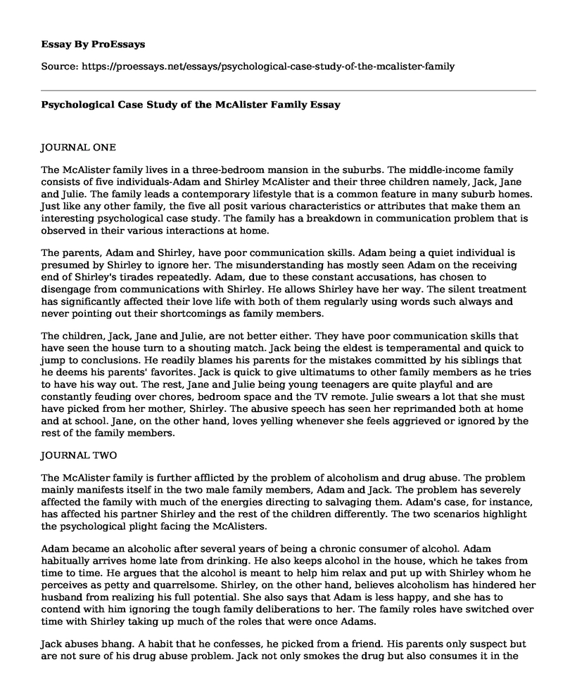 Psychological Case Study of the McAlister Family